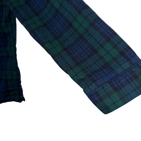 L.L. Bean Womens XSP Green & Blue Plaid Button-Down Flannel Shirt - Picture 6 of 7
